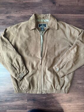 BOEING Aircraft Mens Jacket Medium Zip Front Brown "Suede" Nylon Windbreaker